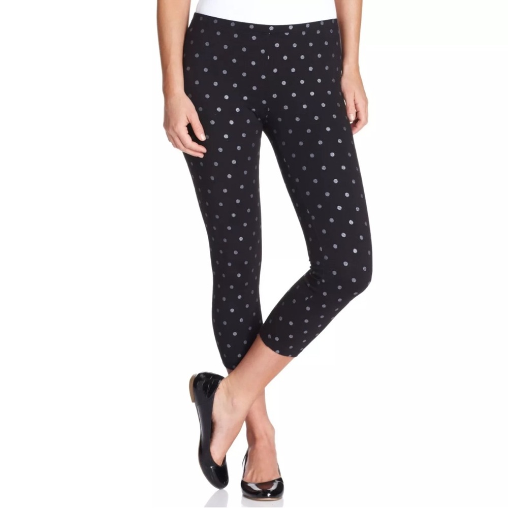 HUE Women’s Small Black Glitter Dot Stretch Cotton Capri Leggings NEW